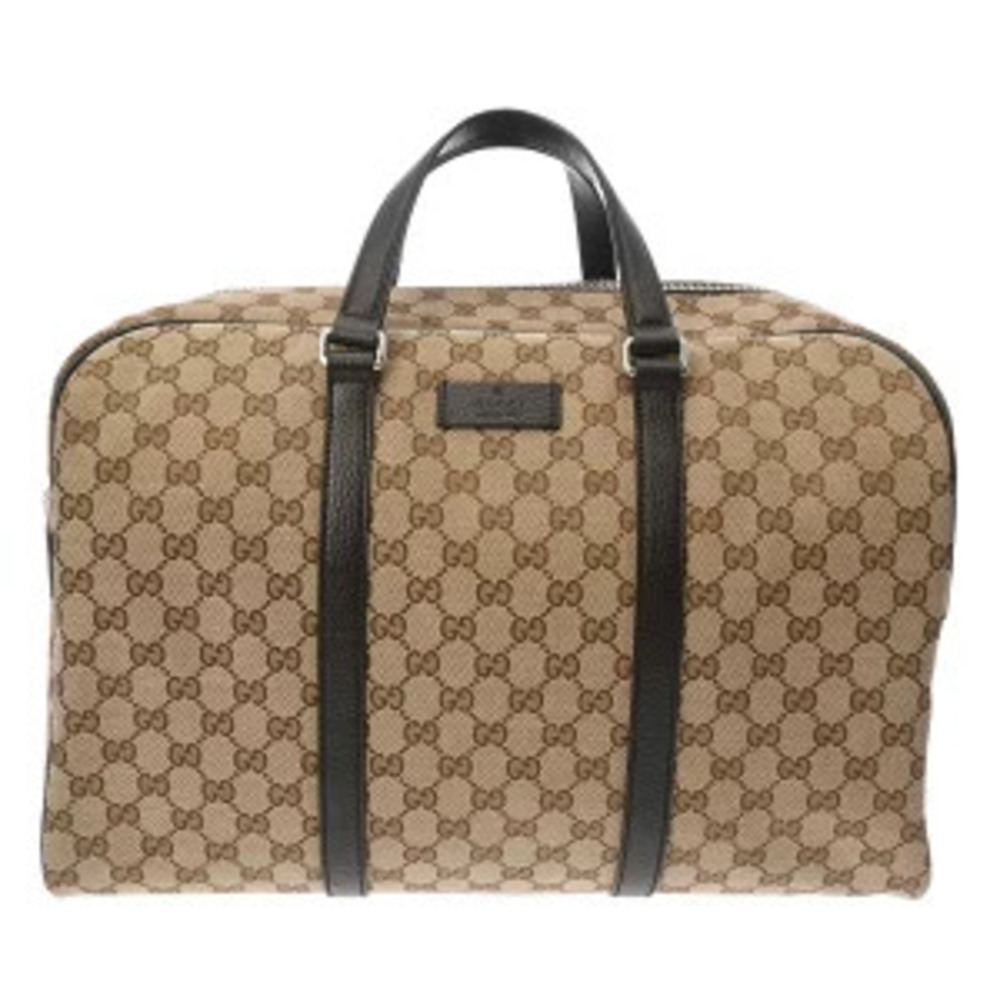 Gucci GG Canvas Leather Boston Bag Beige Ebony Brown